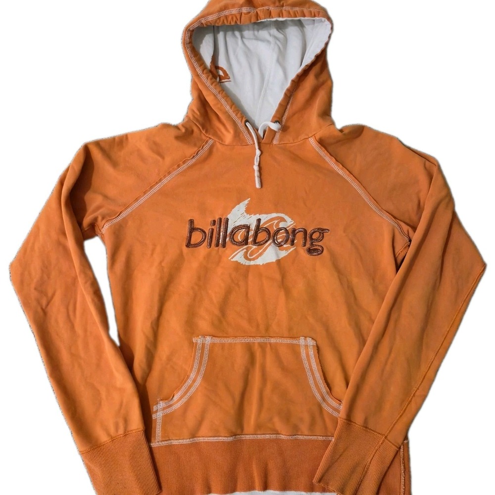 Vintage Billabong Hoodie Womens Size L Orange Logo Long Sleeve Surf Y2K